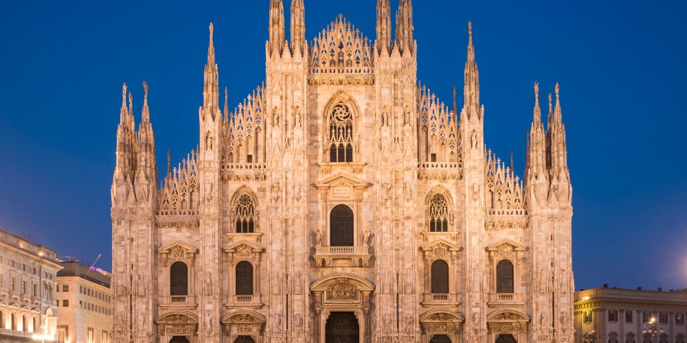 Milan Cathedral, Piazza Duomo at night, Milan, Lombardy, Italy